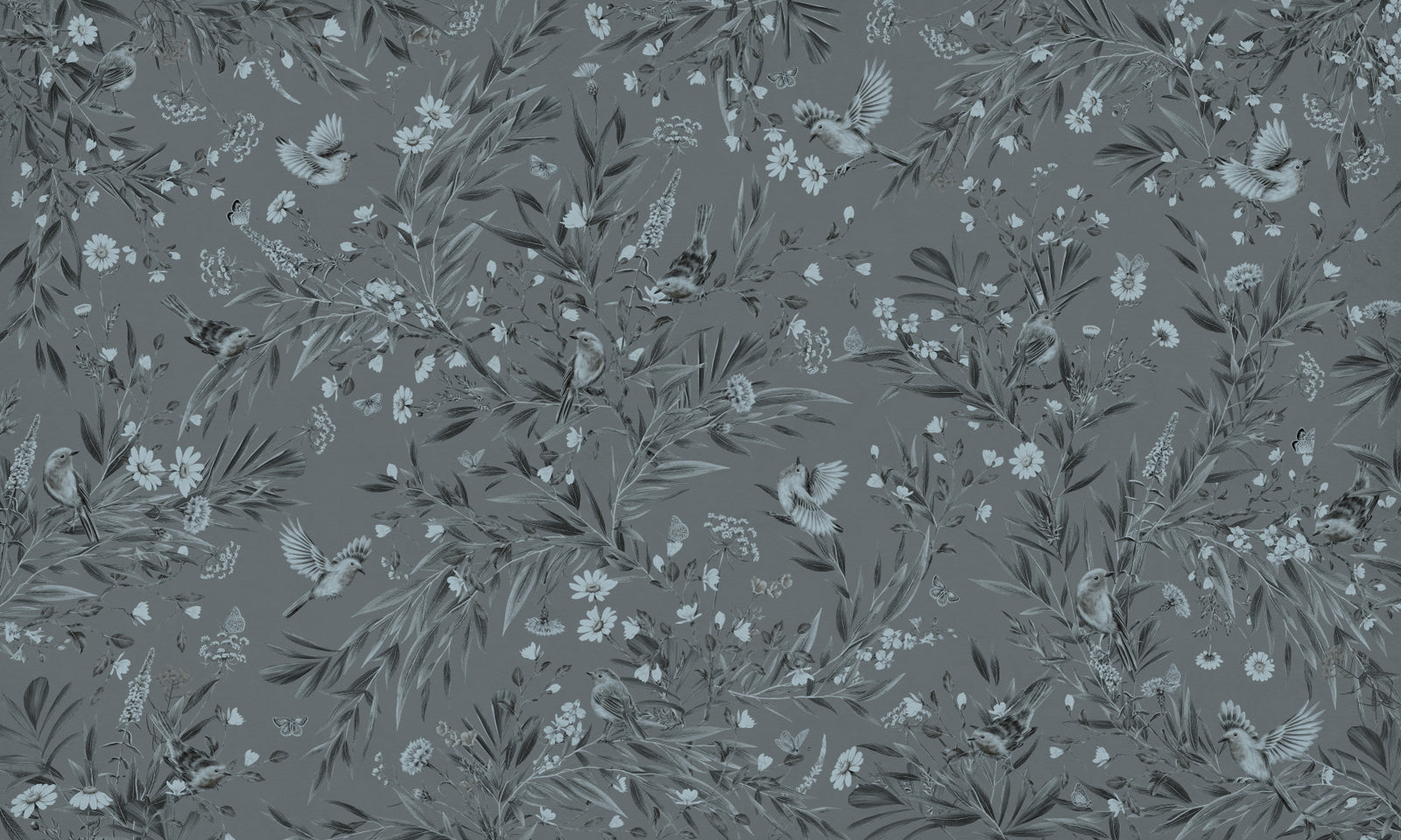 Grey Floral Aviary Wall Mural in your room