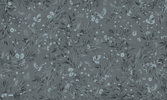 Grey Floral Aviary Wall Mural