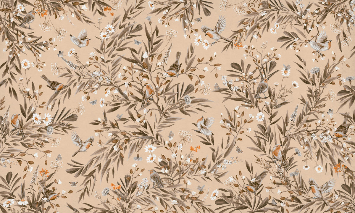 Botanical Birdsong Wall Mural in your room — zoomed