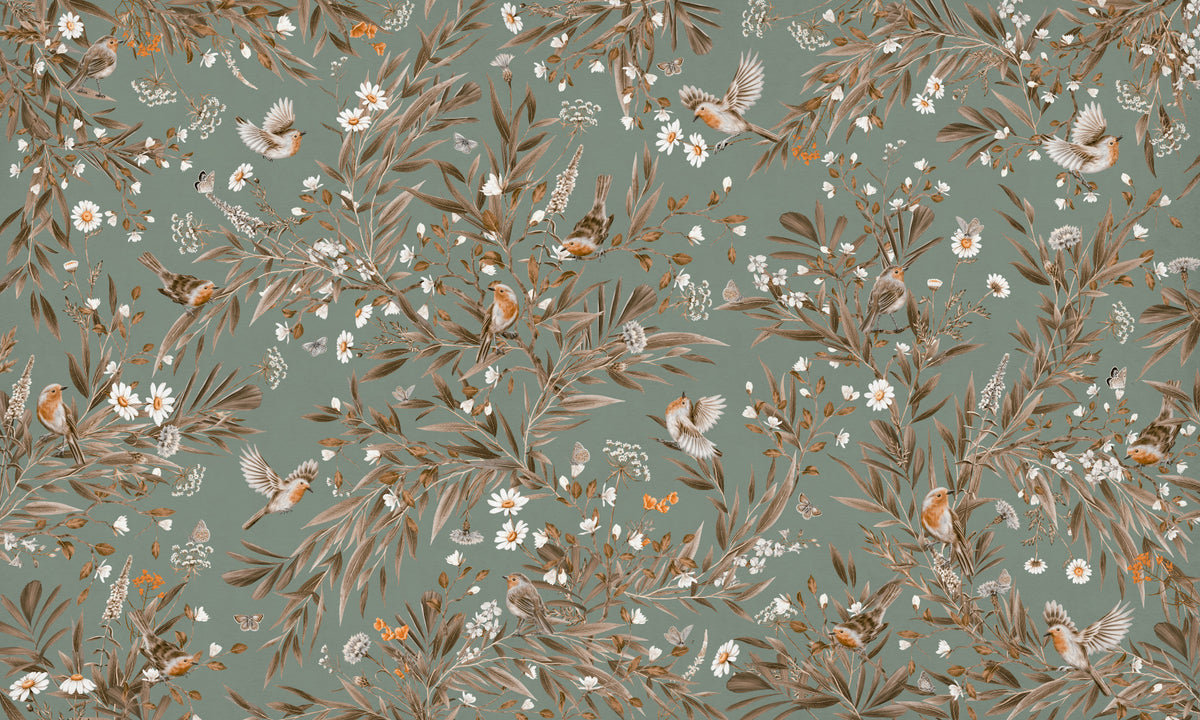 Birds & Blooms Symphony Wall Mural in your room — zoomed