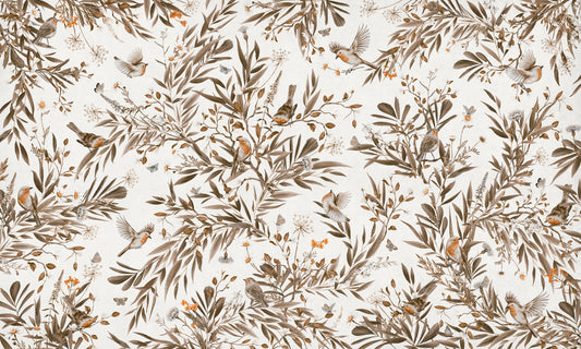 Birds & Blooms: Sepia Serenity Wall Mural