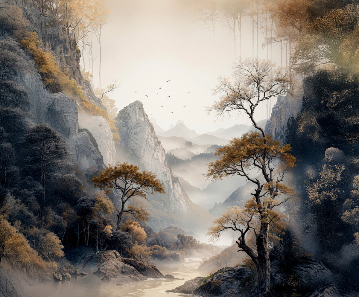 Golden Tree Serenity Wall Mural in your room — zoomed