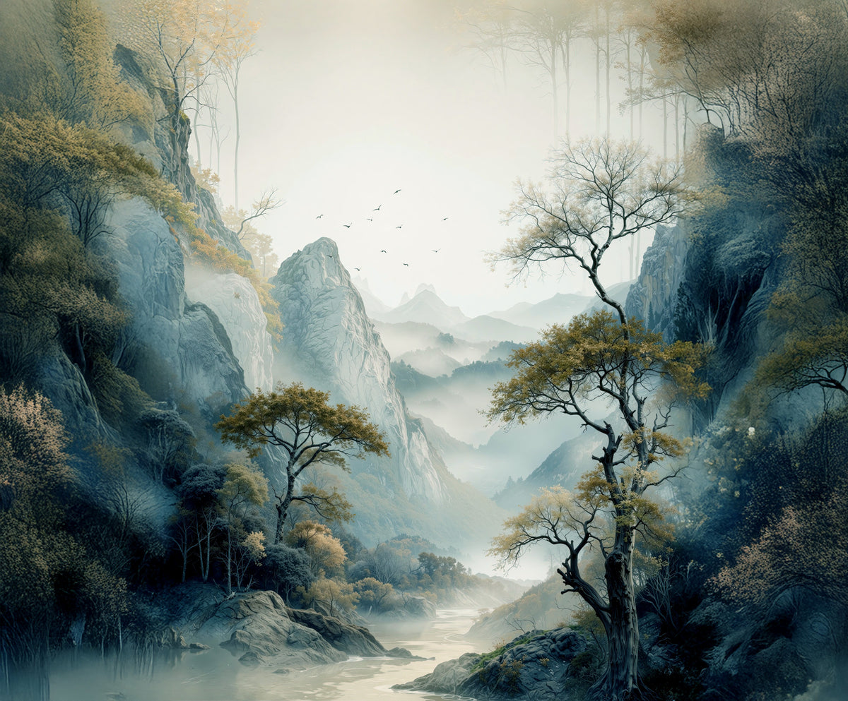 Quiet River Valley Wall Mural in your room