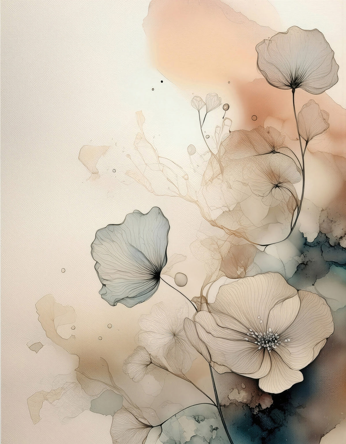 Dusky Ink Petals Wall Mural in your room