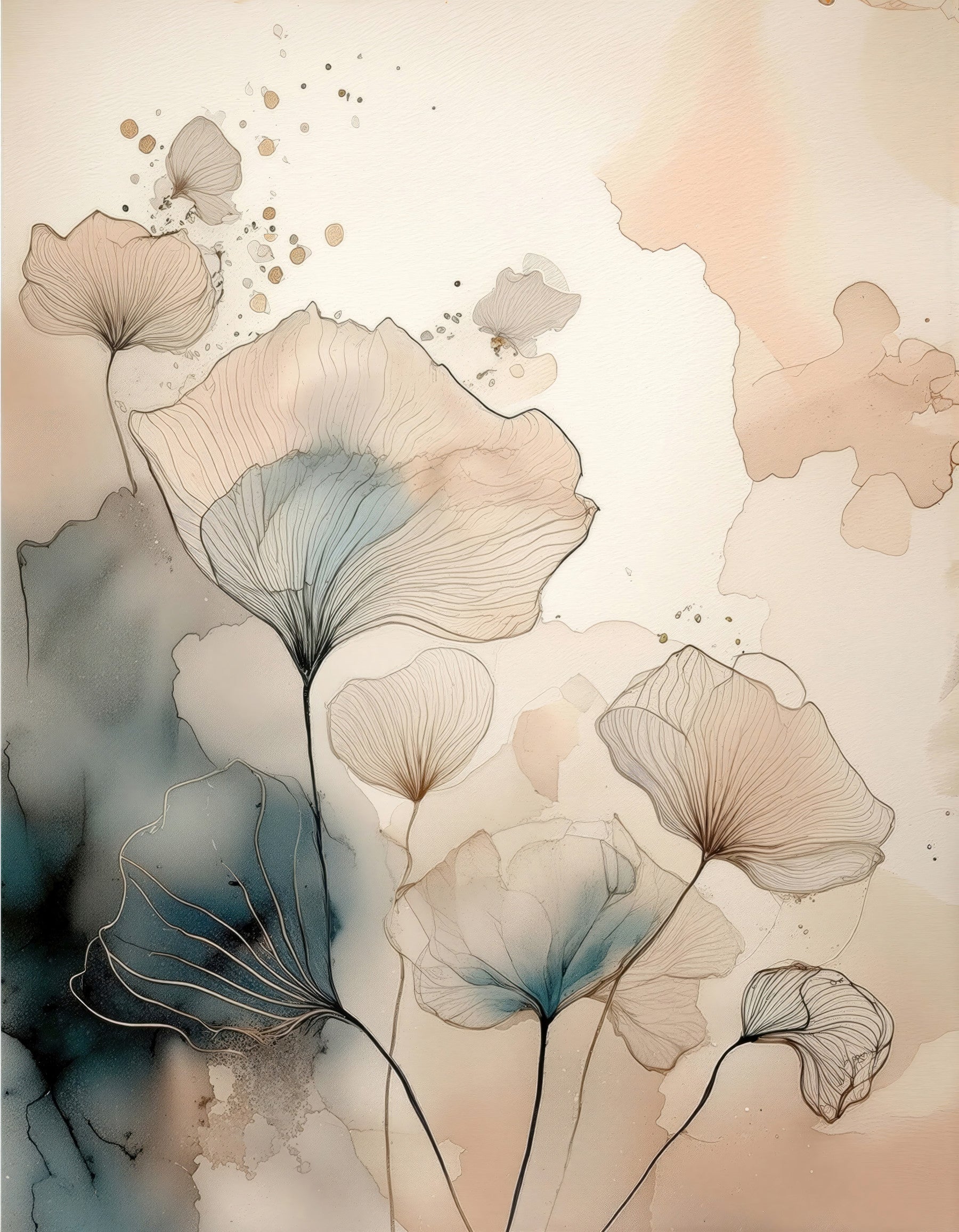 Luminous Botanical Lines Wall Mural