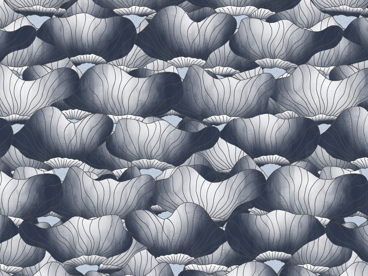 Navy Blue Botanical Bloom Waves Wall Mural in your room