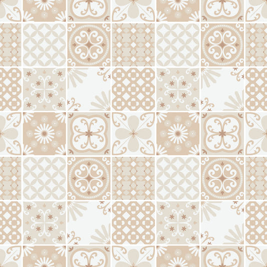 Vintage Folk Tiles – Sand Beige Wallpaper