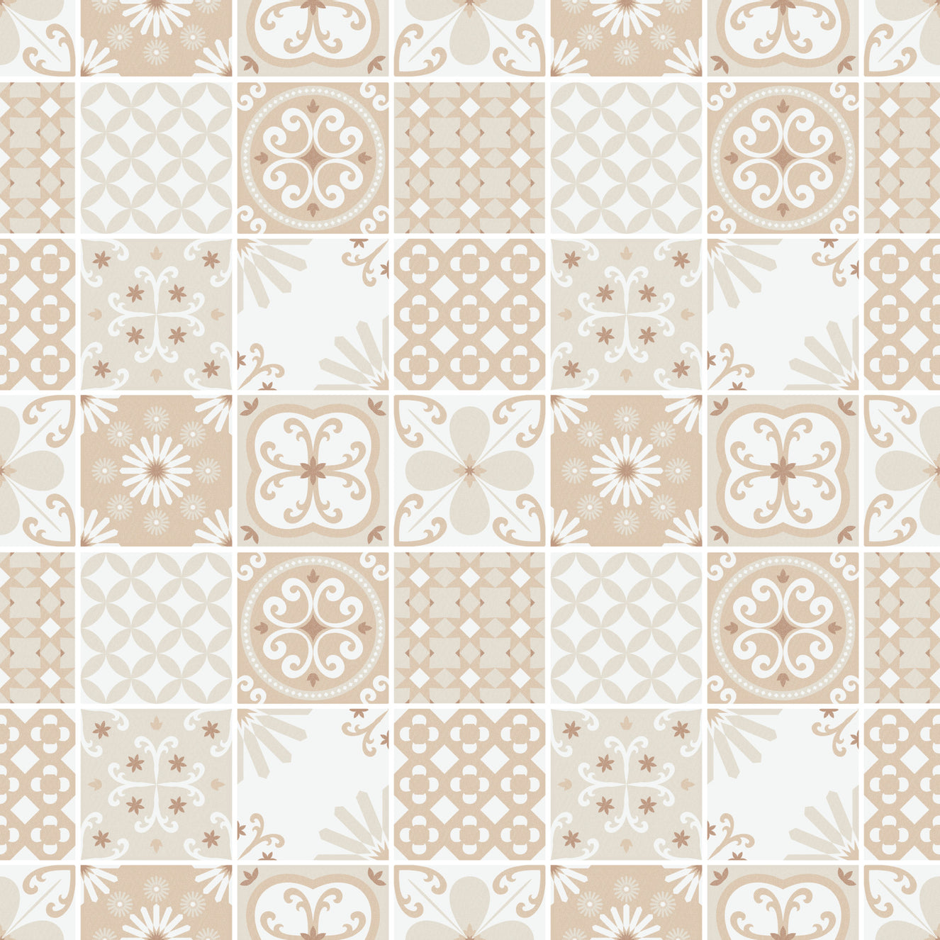 Vintage Folk Tiles – Sand Beige Wallpaper