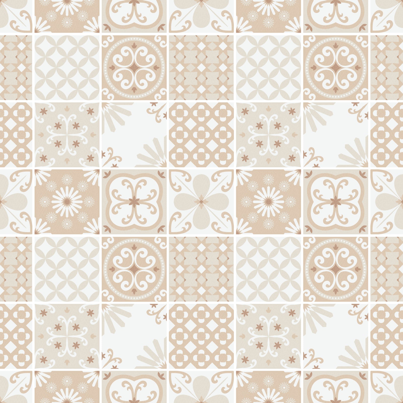 Vintage Folk Tiles – Sand Beige Wallpaper