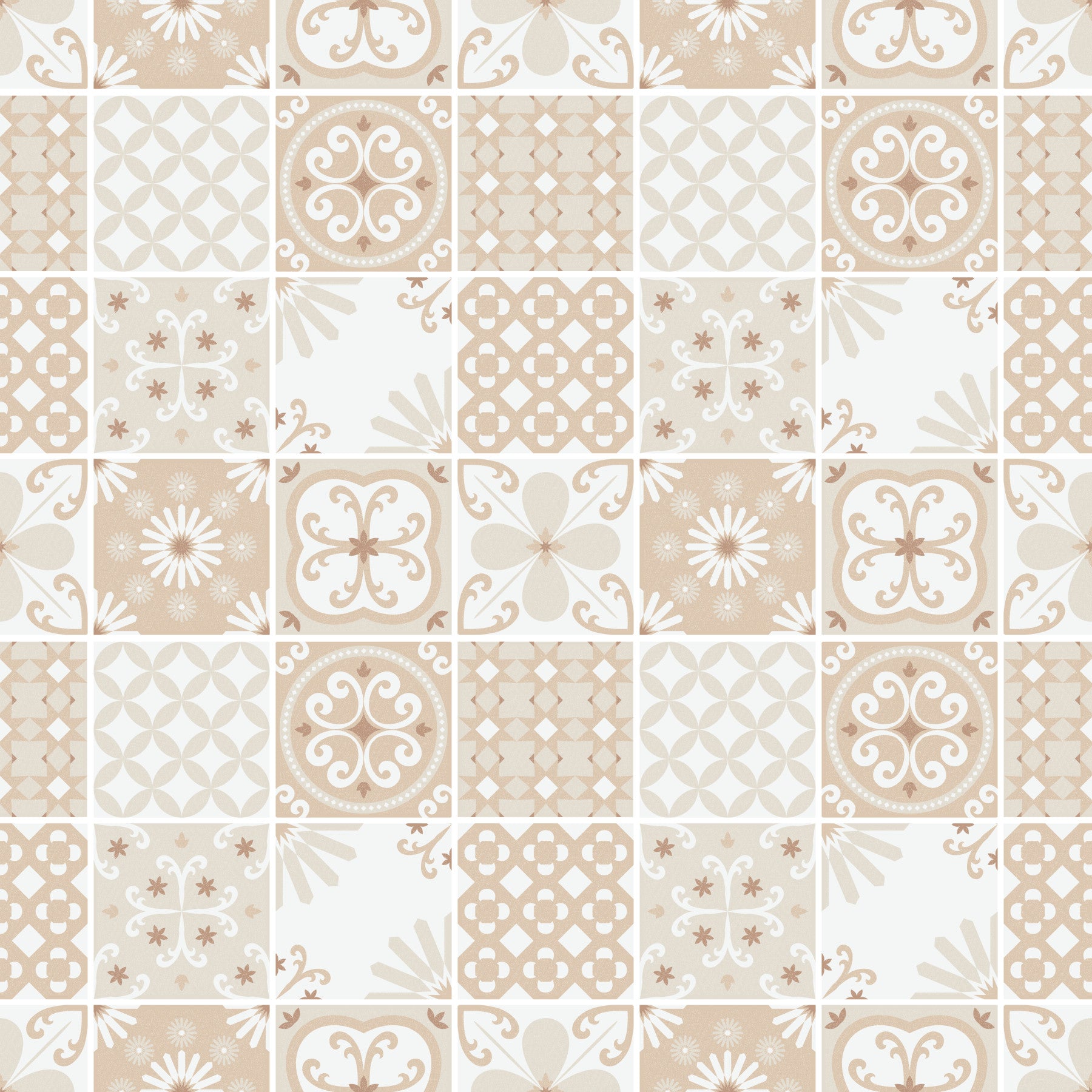 Vintage Folk Tiles – Sand Beige Wallpaper