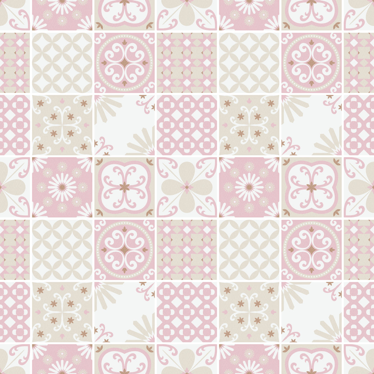 Vintage Folk Tiles – Blush Pink Wallpaper in your room