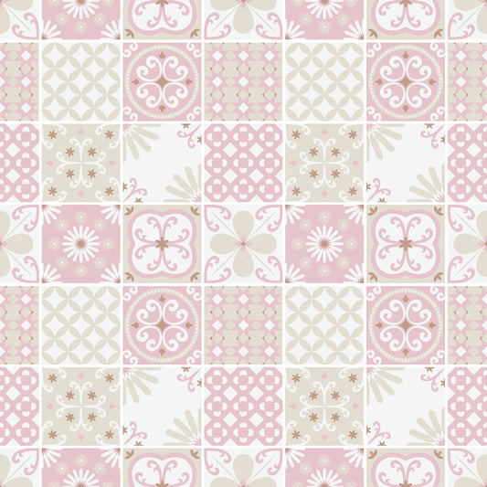 Vintage Folk Tiles – Blush Pink Wallpaper