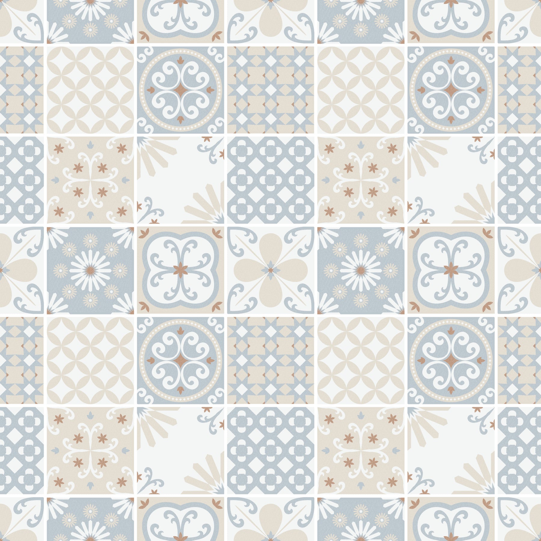 Vintage Folk Tiles – Blue Breeze Wallpaper⁠