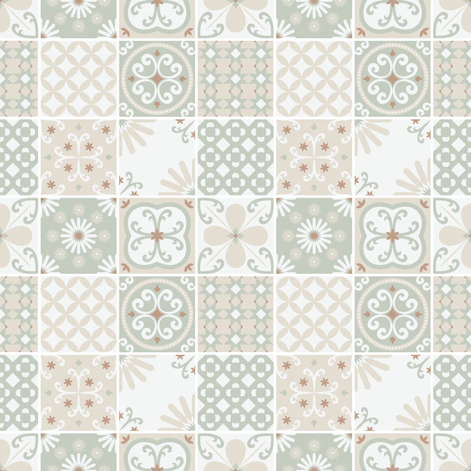 Vintage Folk Tiles – Sage Green Wallpaper⁠
