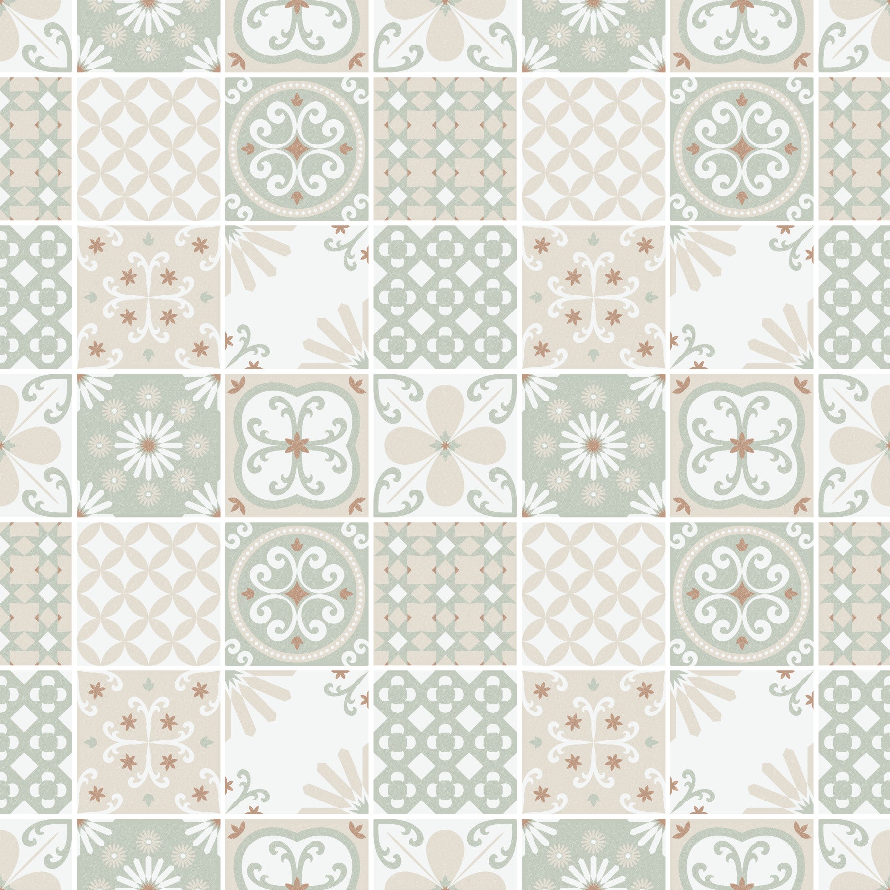 Vintage Folk Tiles – Sage Green Wallpaper⁠