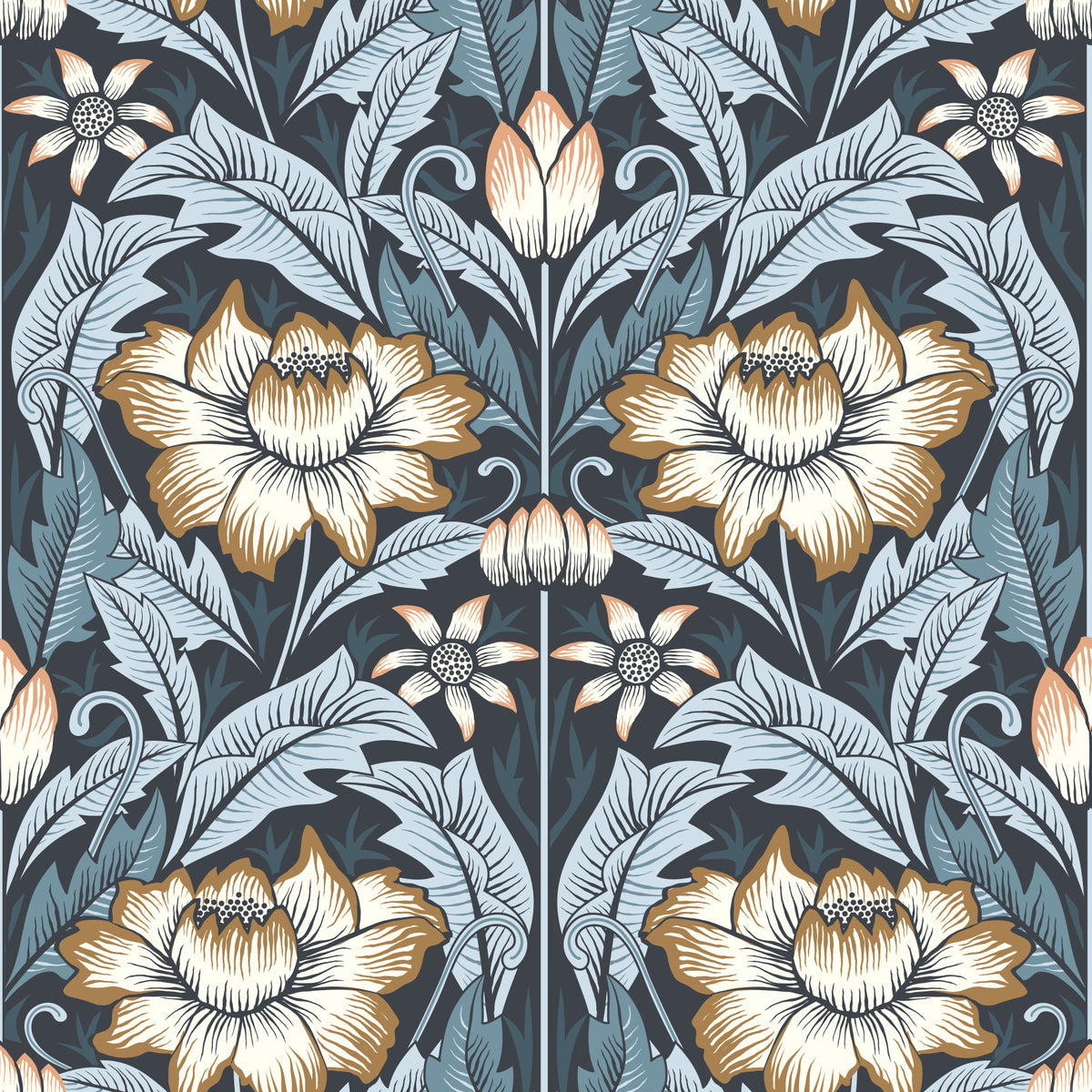 Timeless Garden – Midnight Blue Wallpaper⁠ in your room — zoomed