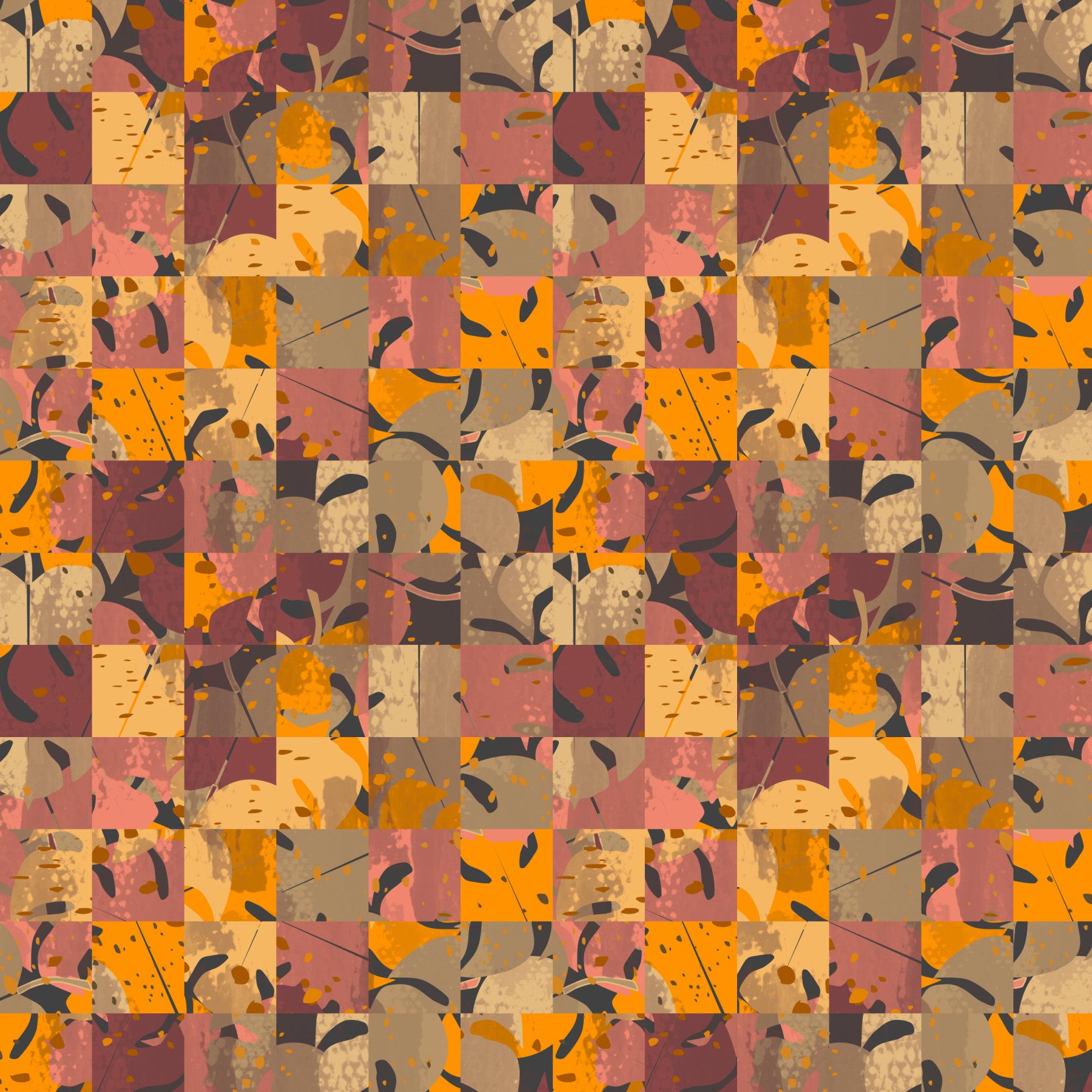 Contemporary tiled pattern Abstract Patchwork wall art vibrant color mix.