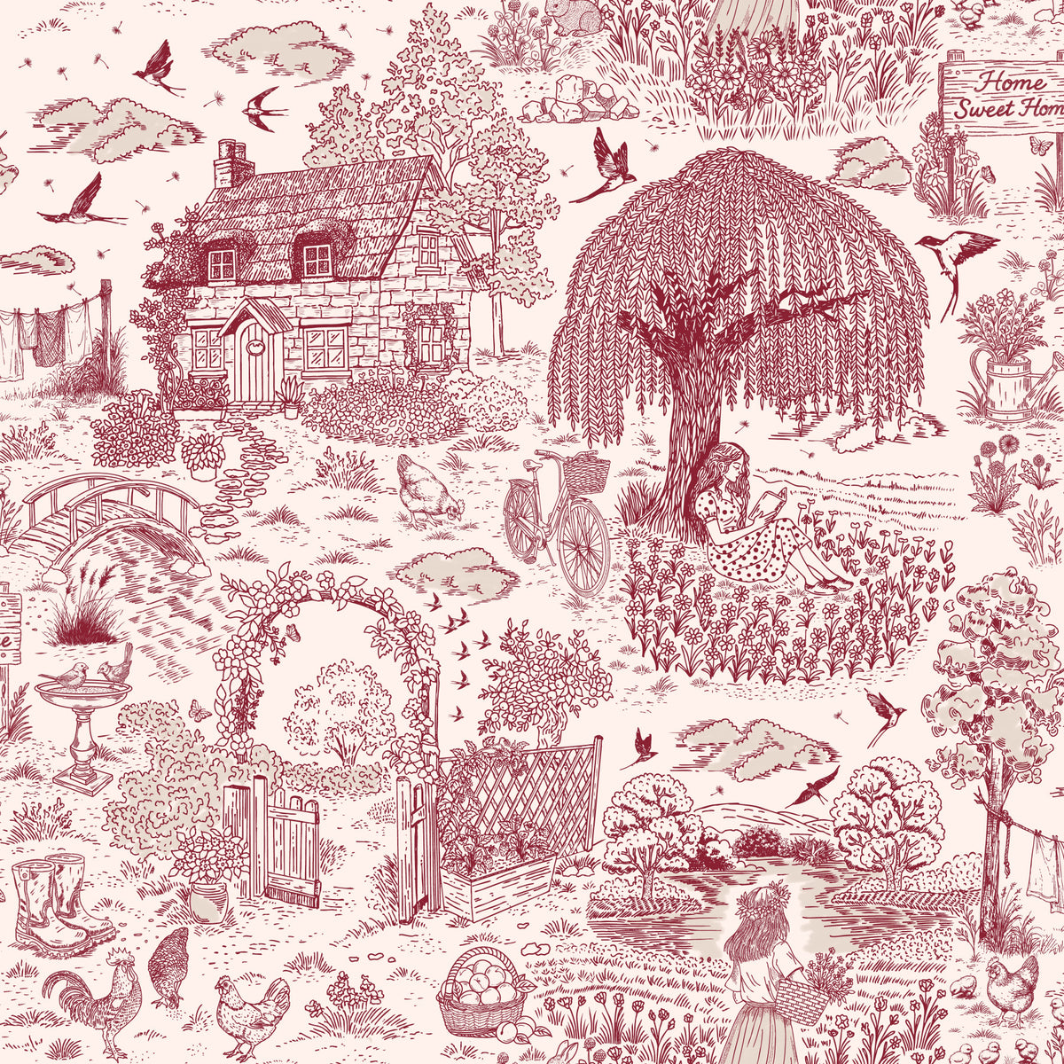 Country Charm Toile Wallpaper⁠ in your room