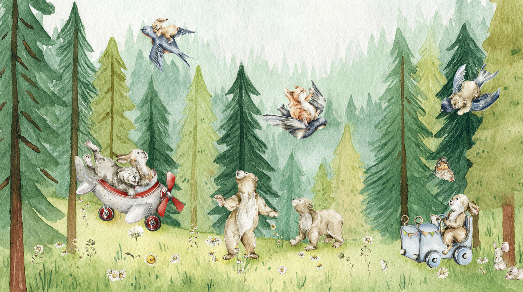 Forest Friends Take Flight Wall Mural in your room — zoomed