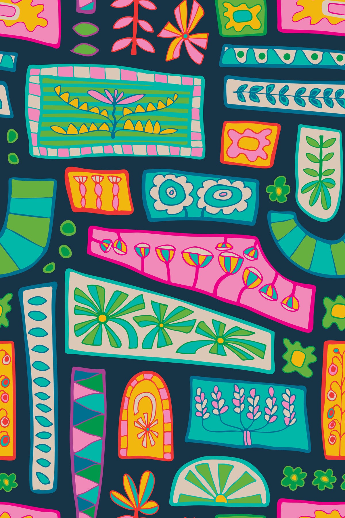 Flower Patches Bohemian Mod Patchwork Rainbow Brights Wallpaper⁠