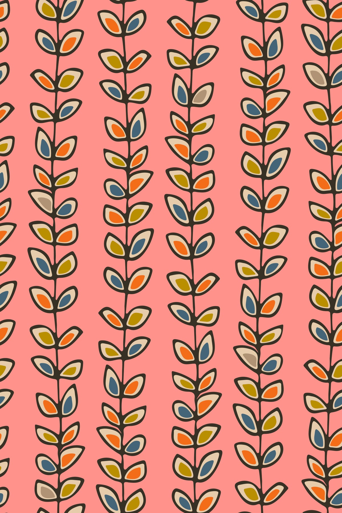 Climbing Vines Stripe Retro Leaves Pink Wallpaper⁠ in your room — zoomed
