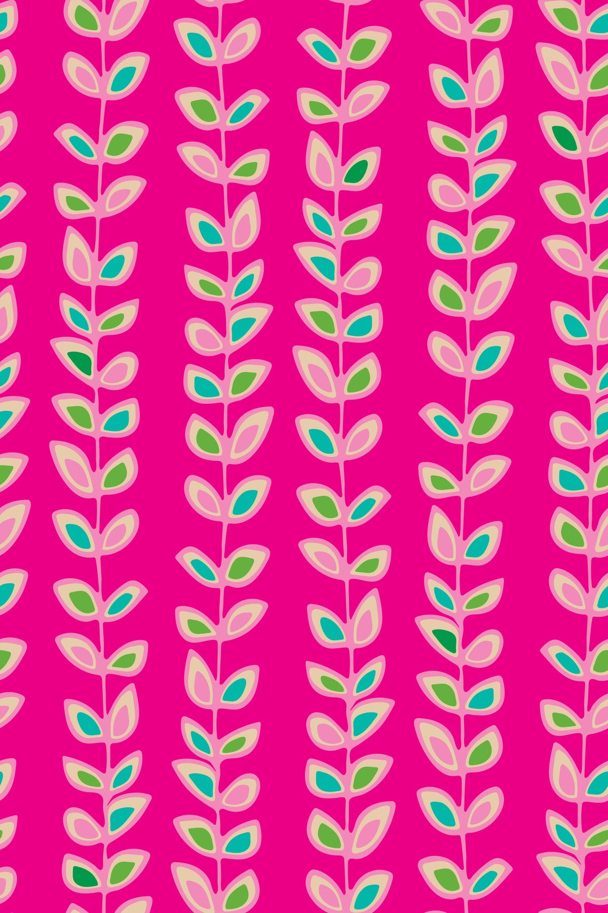 Climbing Vines Stripe Retro Leaves Fuchsia Pink Wallpaper⁠ in your room — zoomed