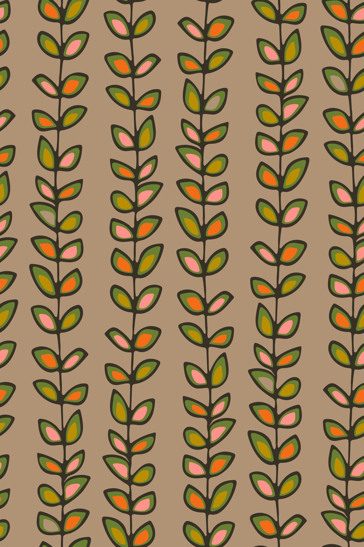 Climbing Vines Stripe Retro Leaves Warm Beige Wallpaper⁠ in your room