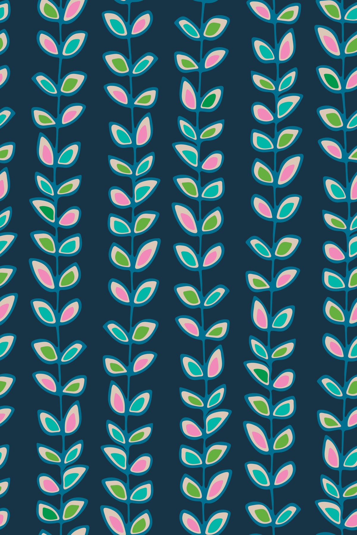 Climbing Vines Stripe Retro Leaves Navy Blue Wallpaper⁠ in your room — zoomed