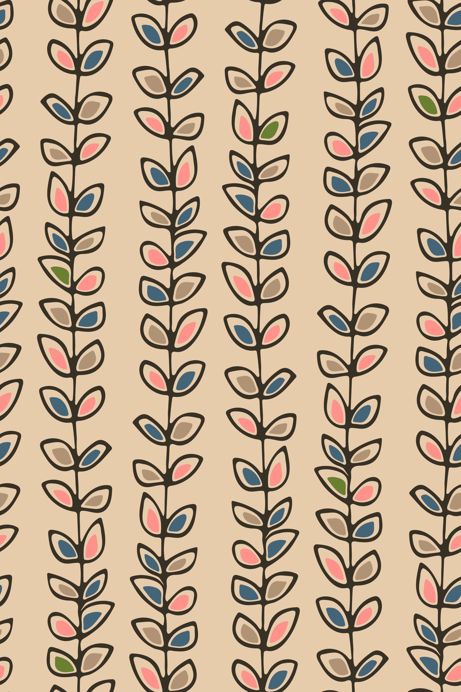 Climbing Vines Stripe Retro Leaves Cream Wallpaper⁠ in your room