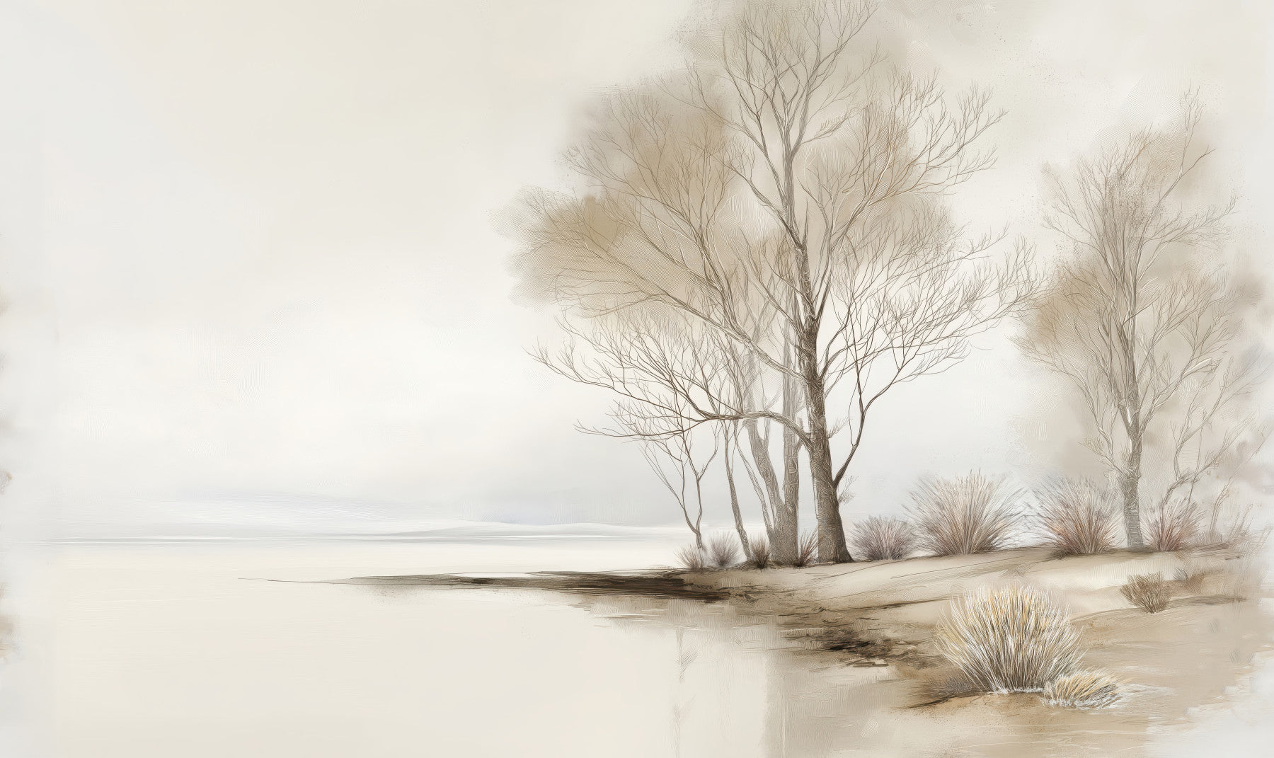 Winter Shoreline Trees Landscape Wall Mural