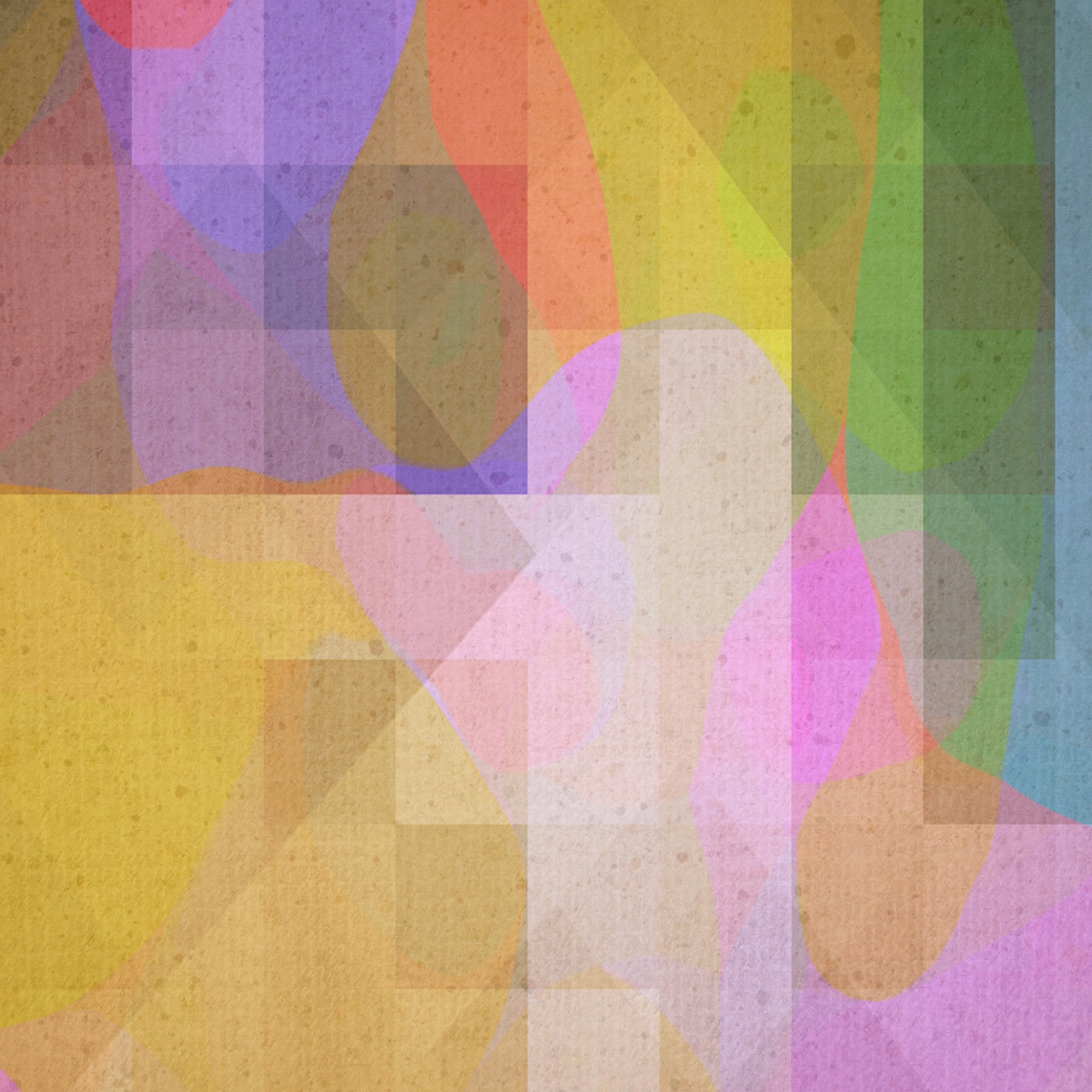 A calming wallpaper design made of overlapping geometric shapes in warm and cool tones.