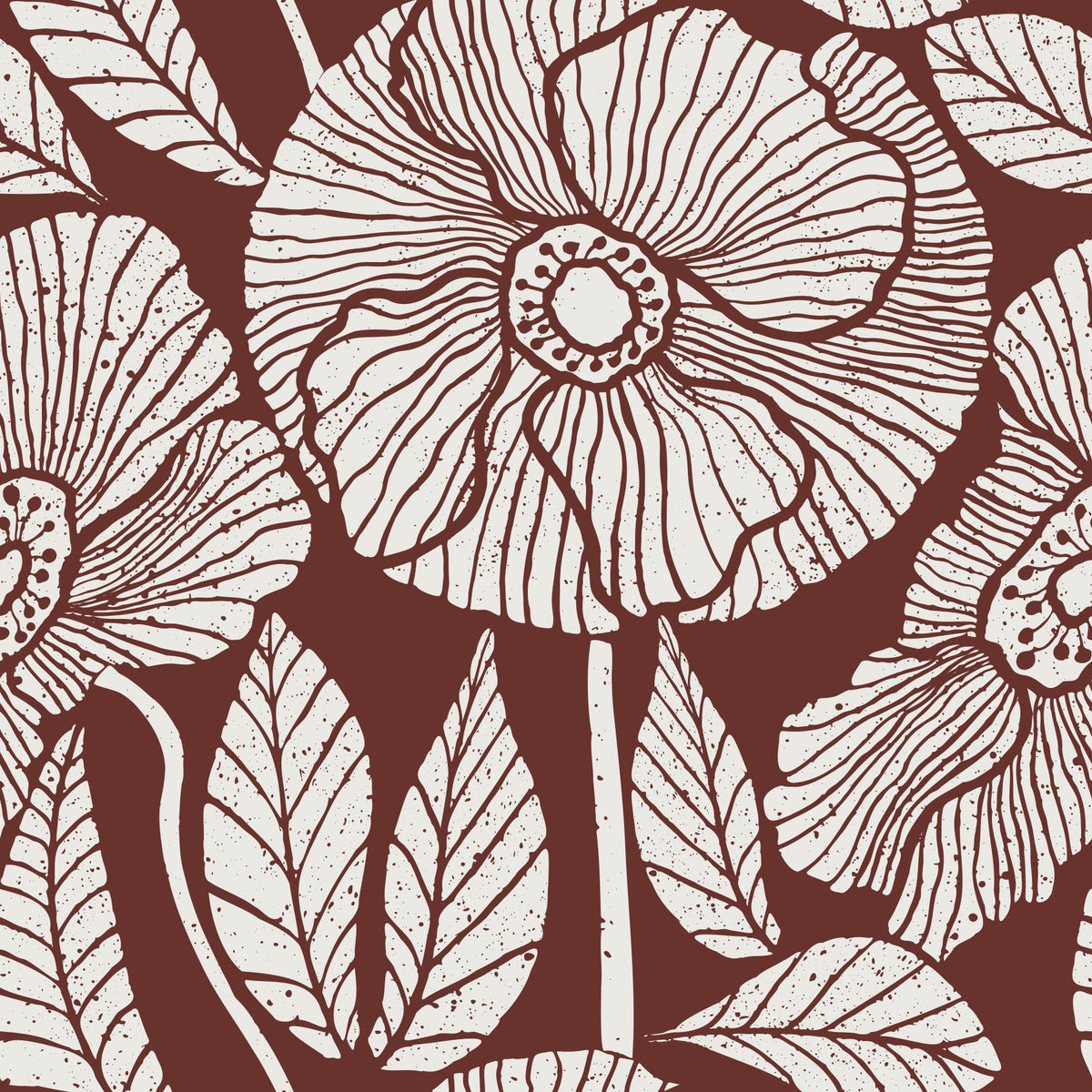 Poppy Floral Modern Burgundy Block Wallpaper⁠ in your room — zoomed