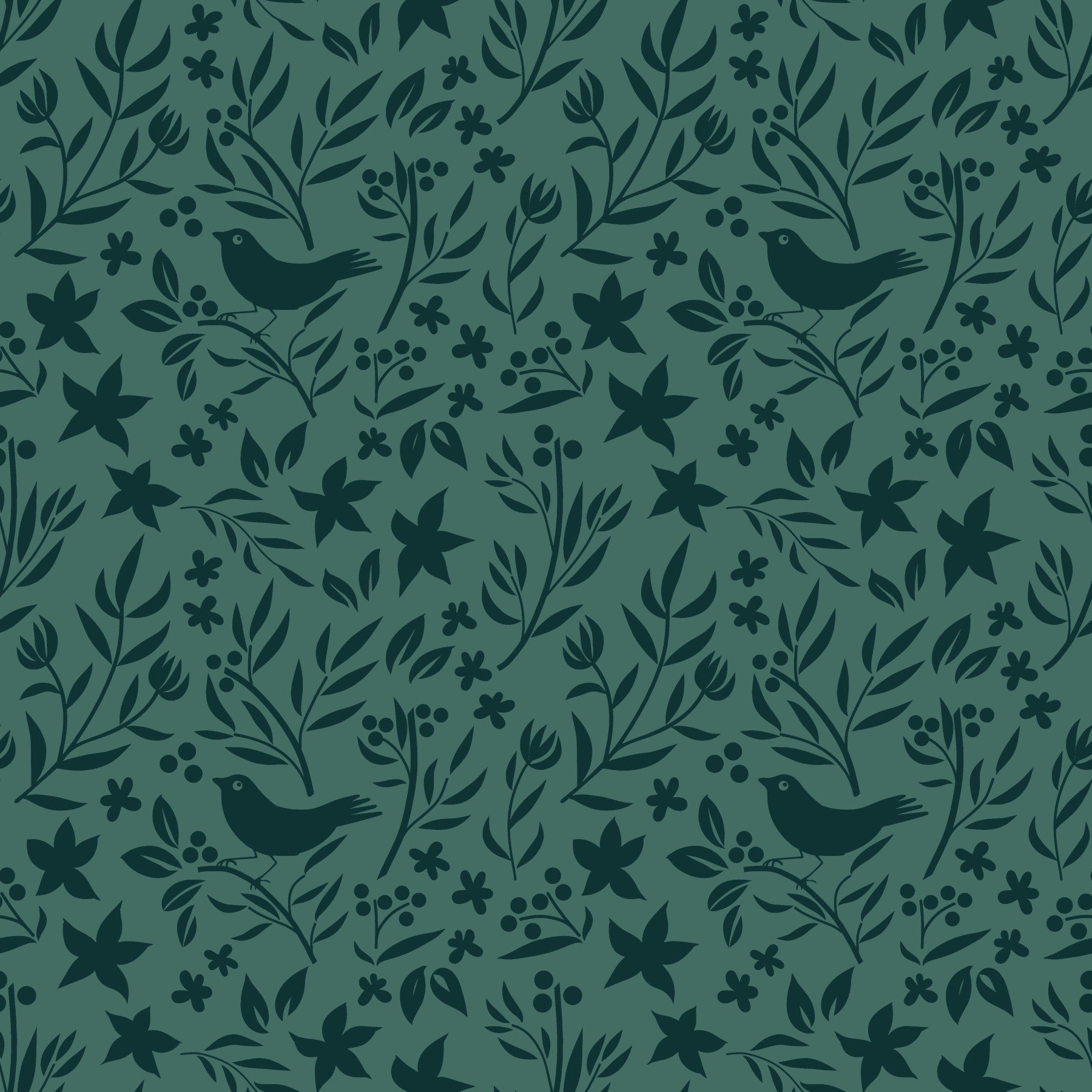 Green Scandinavian Folk Bird Botanical Theme Wallpaper⁠