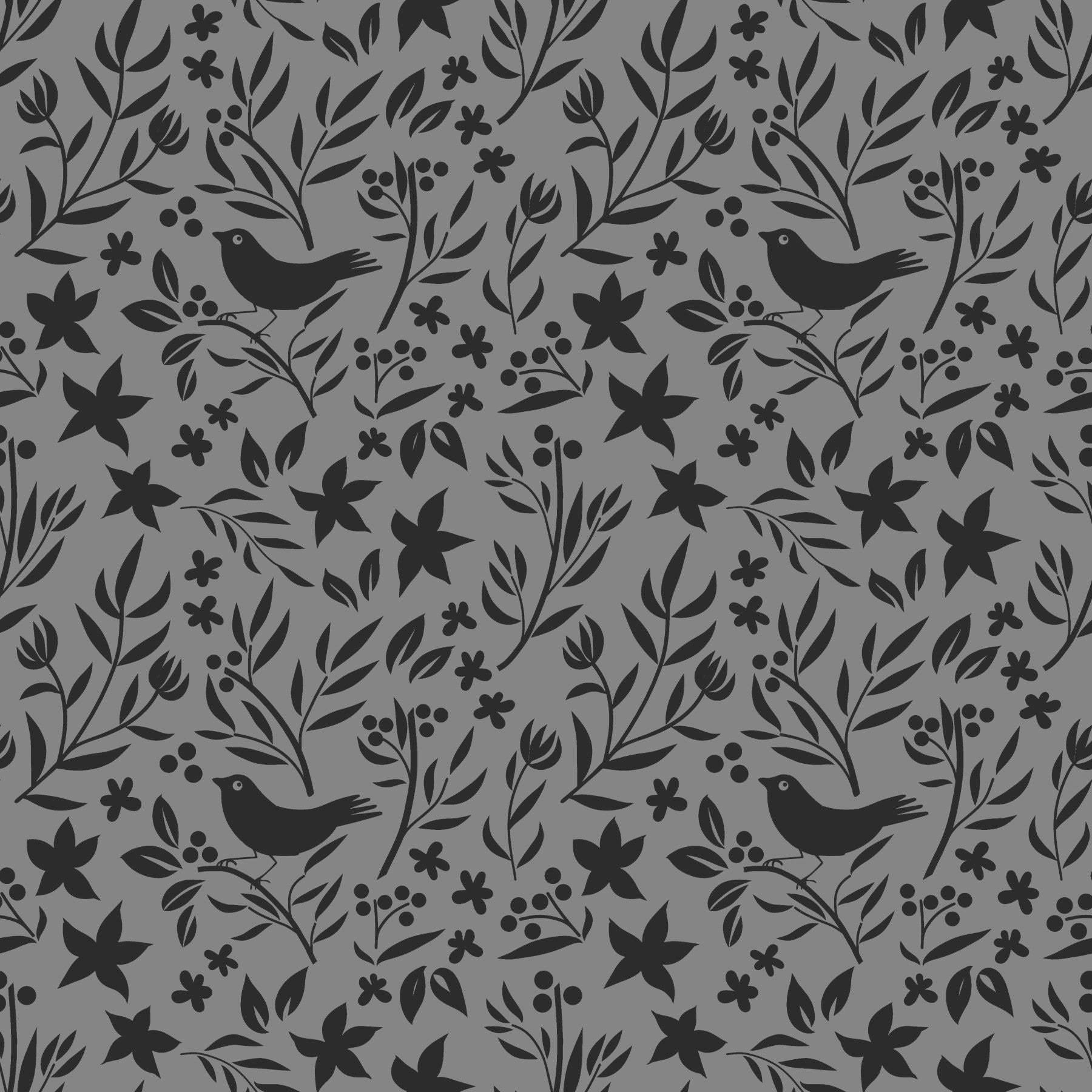 Gray Scandinavian Folk Bird Botanical Theme Wallpaper⁠ in your room — zoomed