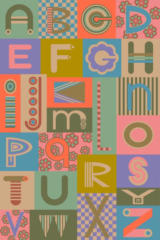 Geometric ABCs Retro Alphabet Graphic Lettering Vintage 1950s Colors Wallpaper⁠