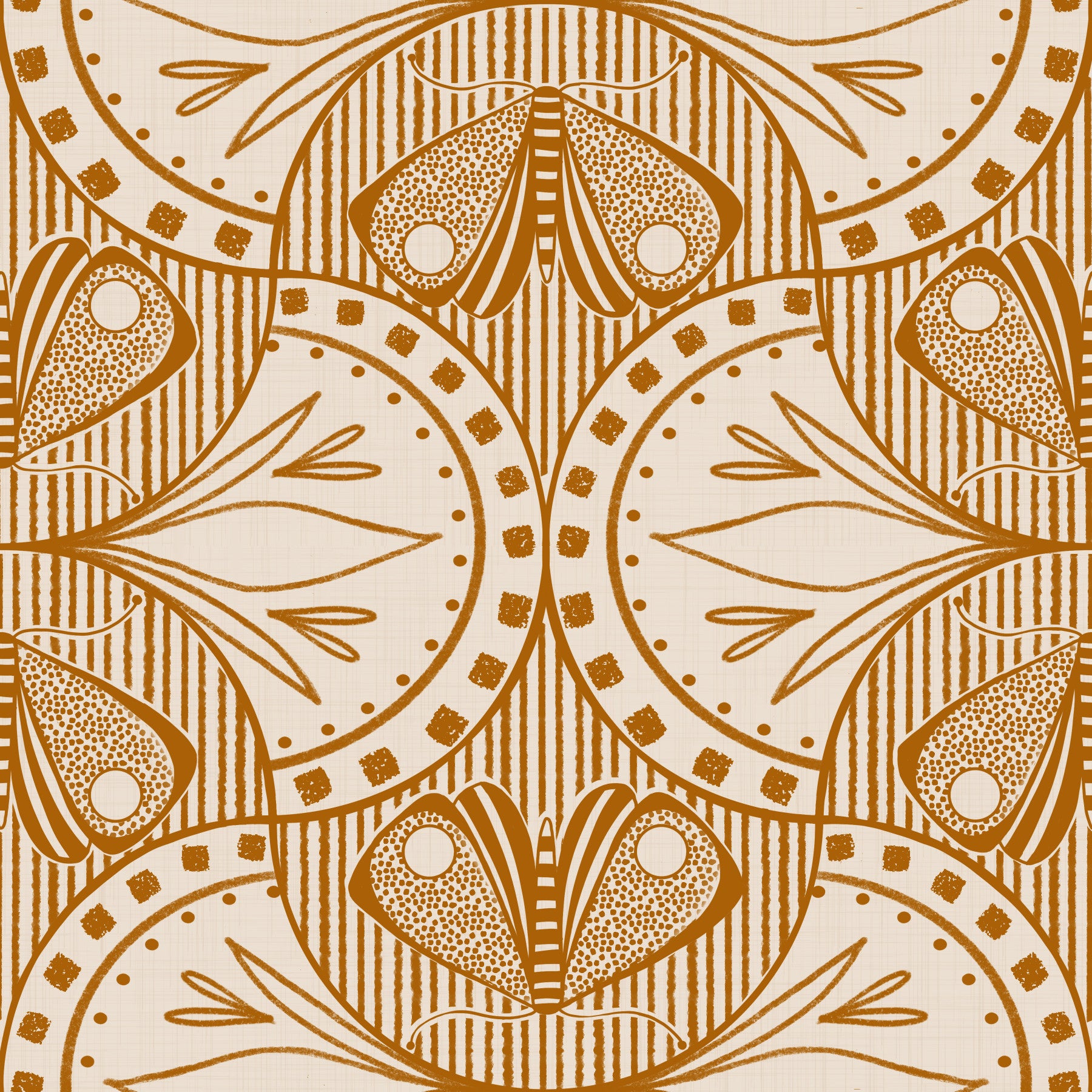 Art Nouveau Butterfly Floral in Cream Burnt Orange in your room — zoomed
