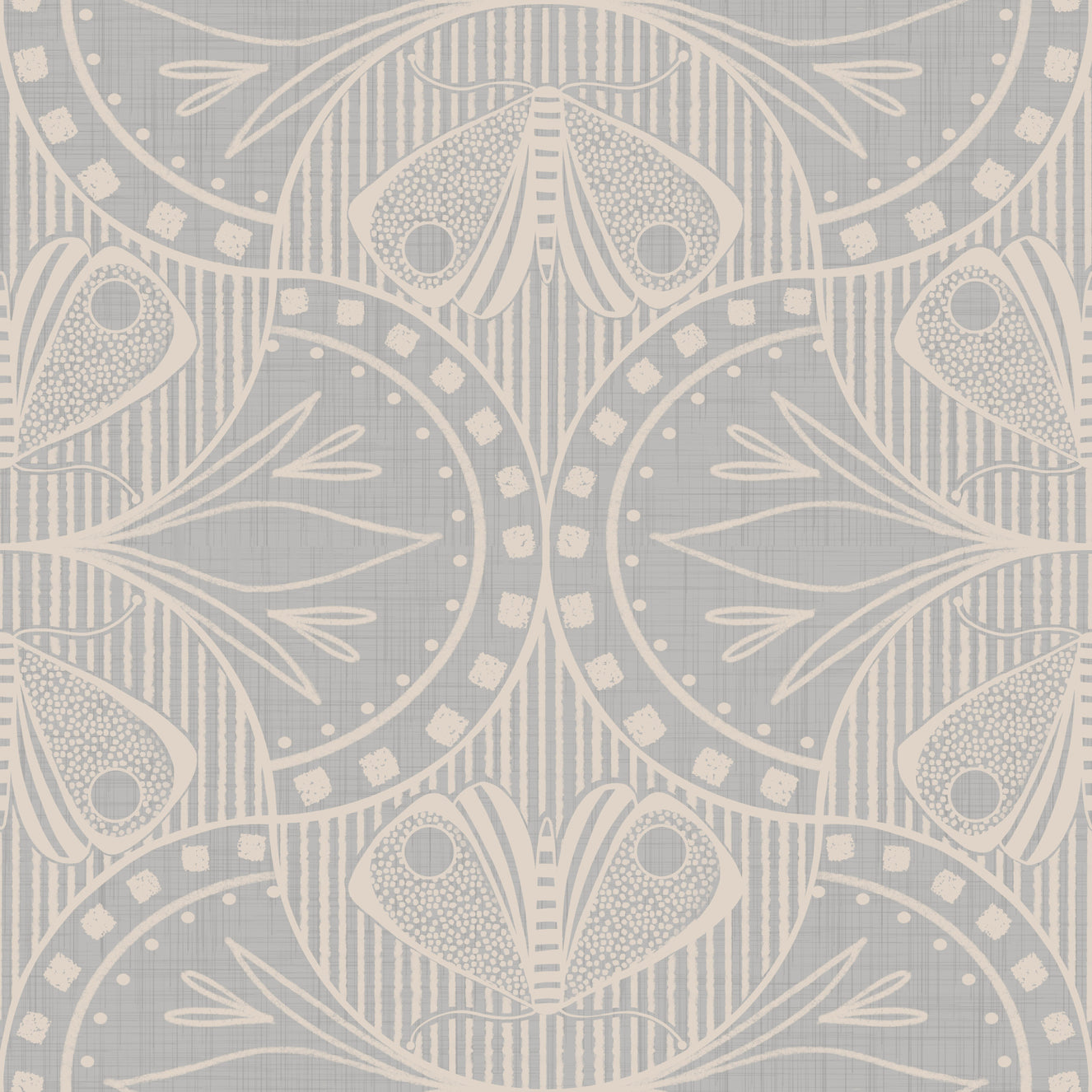 Art Nouveau Butterfly Floral in Light Grey Wallpaper⁠