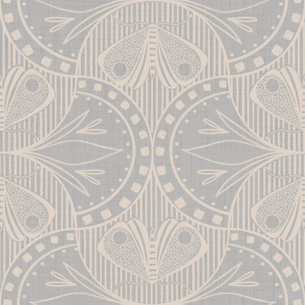 Art Nouveau Butterfly Floral in Light Grey Wallpaper⁠ in your room — zoomed