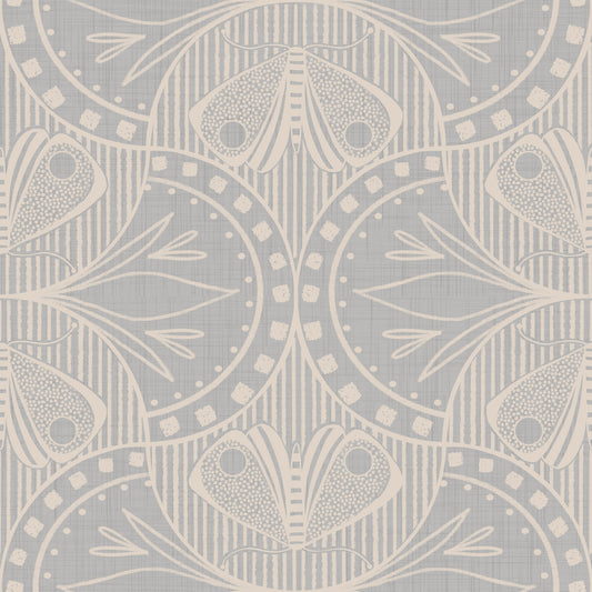 Art Nouveau Butterfly Floral in Light Grey Wallpaper⁠