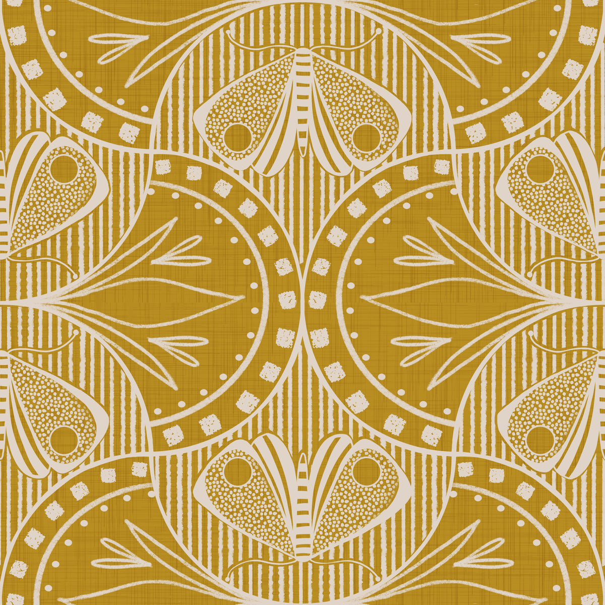Art Nouveau Butterfly Floral Mustard Gold Wallpaper⁠ in your room — zoomed