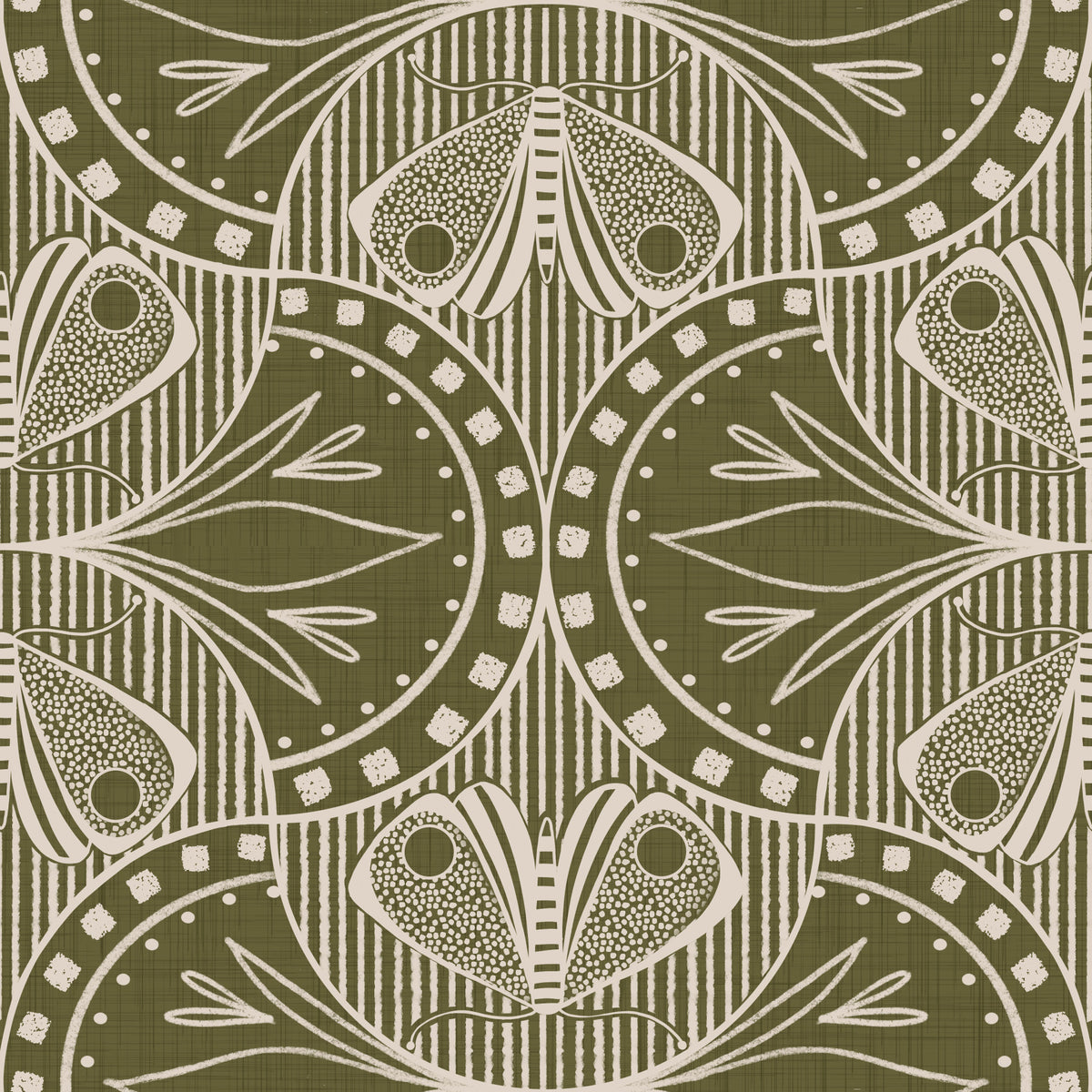 Art Nouveau Butterfly Floral in Olive Drab Wallpaper⁠