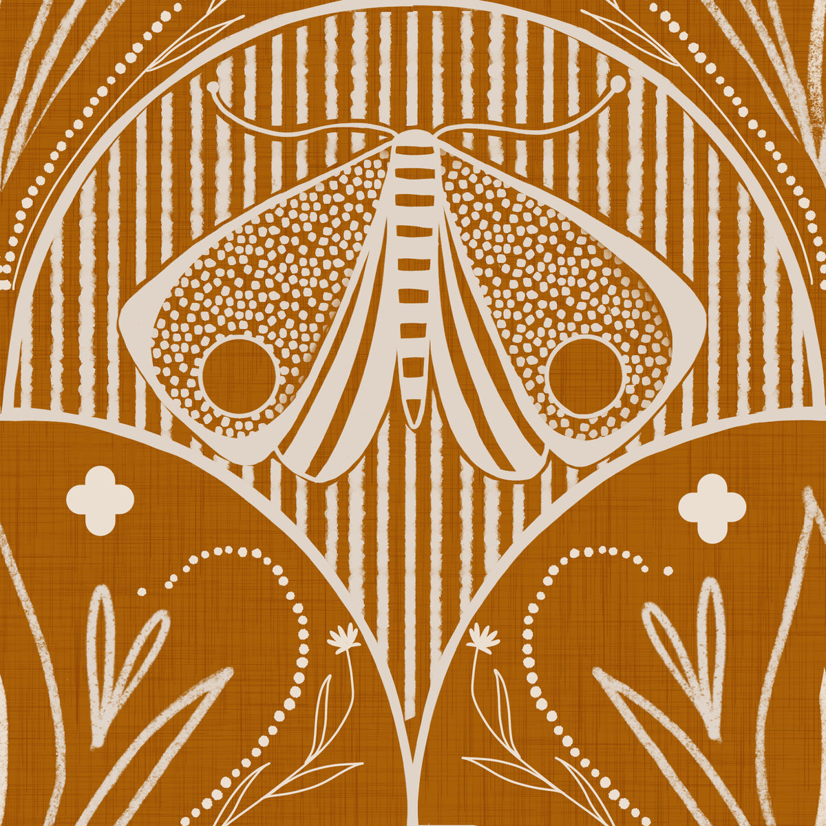 Boho Art Nouveau Scallop Butterfly Floral in Burnt Orange Wallpaper⁠ in your room