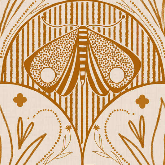 Boho Art Nouveau Scallop Butterfly Floral in Cream and Burnt Orange Wallpaper⁠