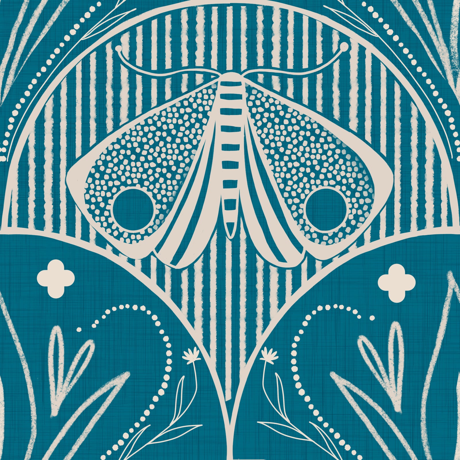 Boho Art Nouveau Scallop Butterfly Floral in Teal Blue Wallpaper⁠ in your room