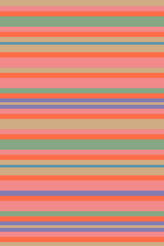 Playtime Stripes Horizontal Classic Striped Retro Vintage 1950s Coral Orange Pink Mint Wallpaper⁠