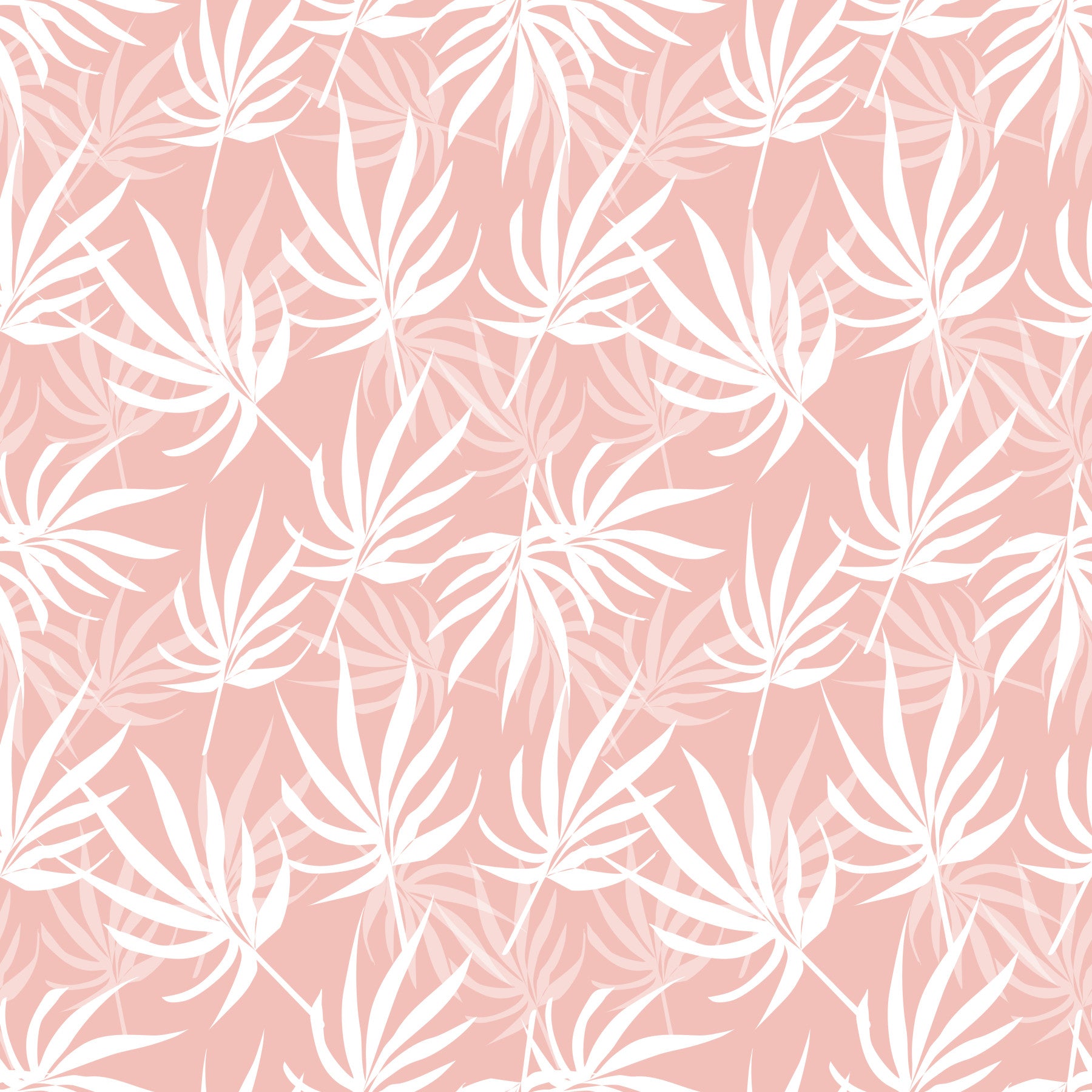 Blush leaf wallpaper above cozy bed setup