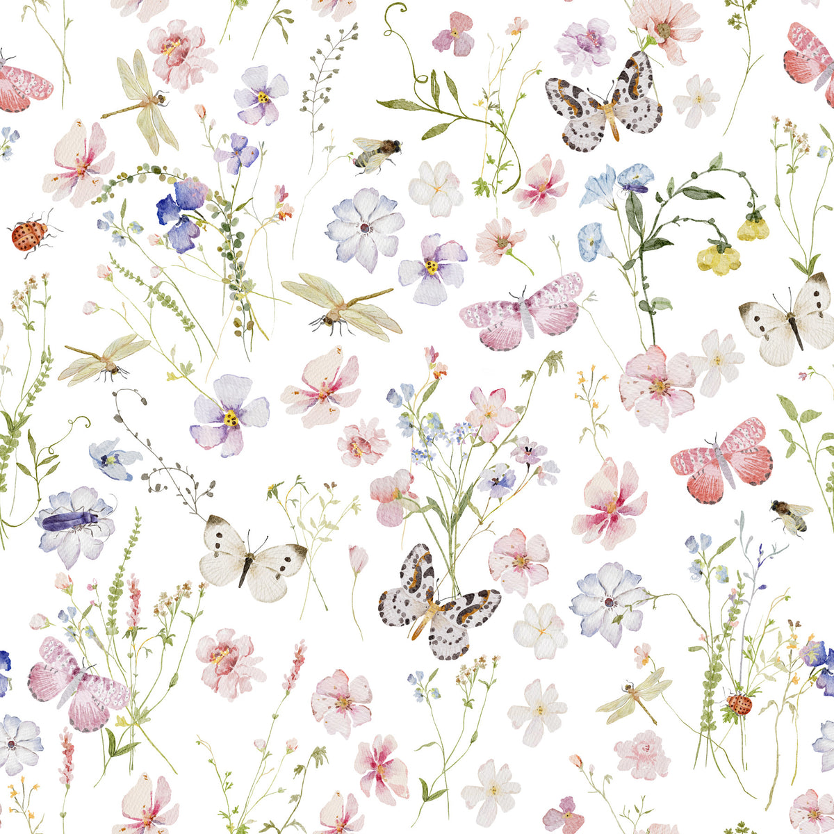 Watercolor Wildflowers Meadow Wallpaper⁠ in your room