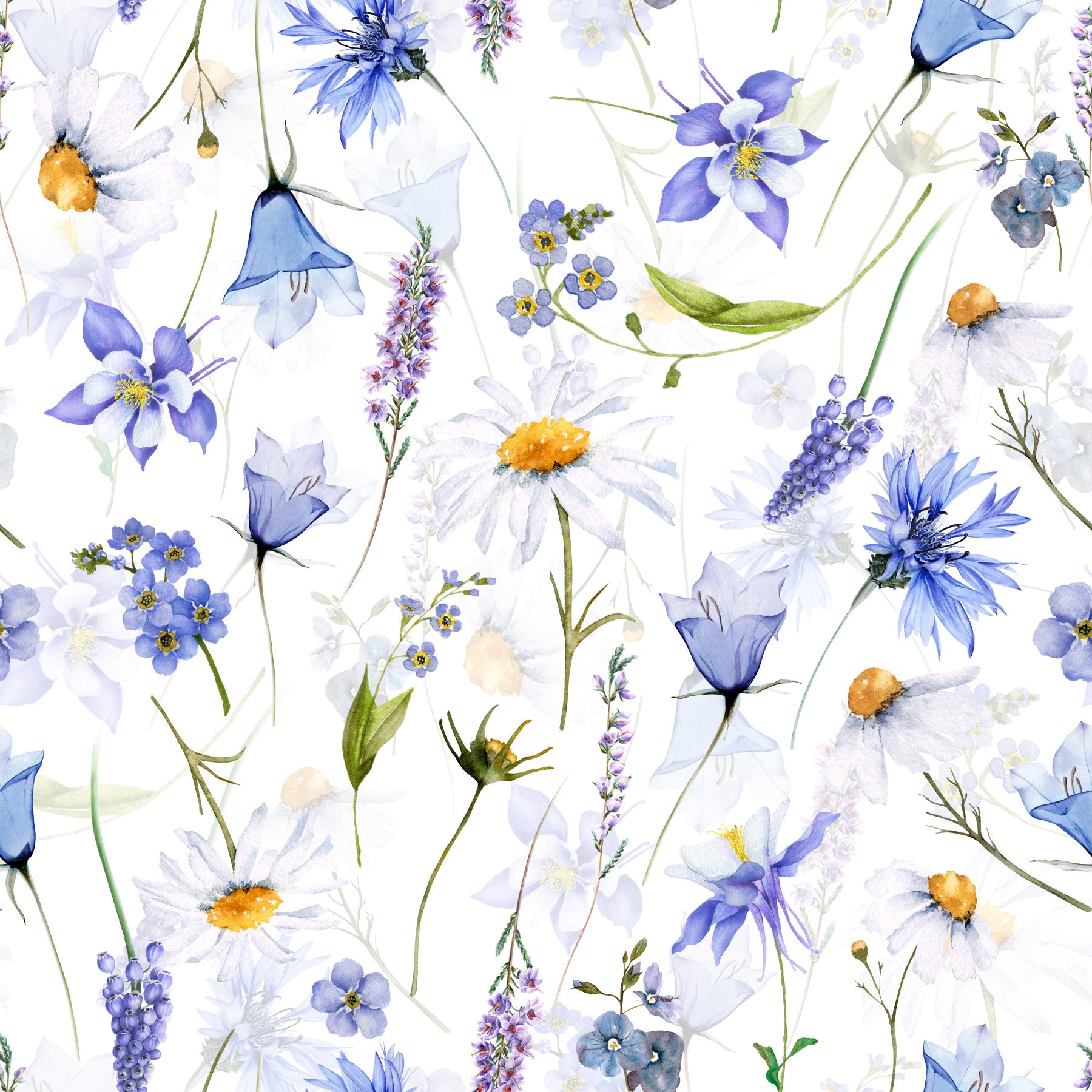 Wildflower Whispers: Blue Watercolor Wallpaper⁠