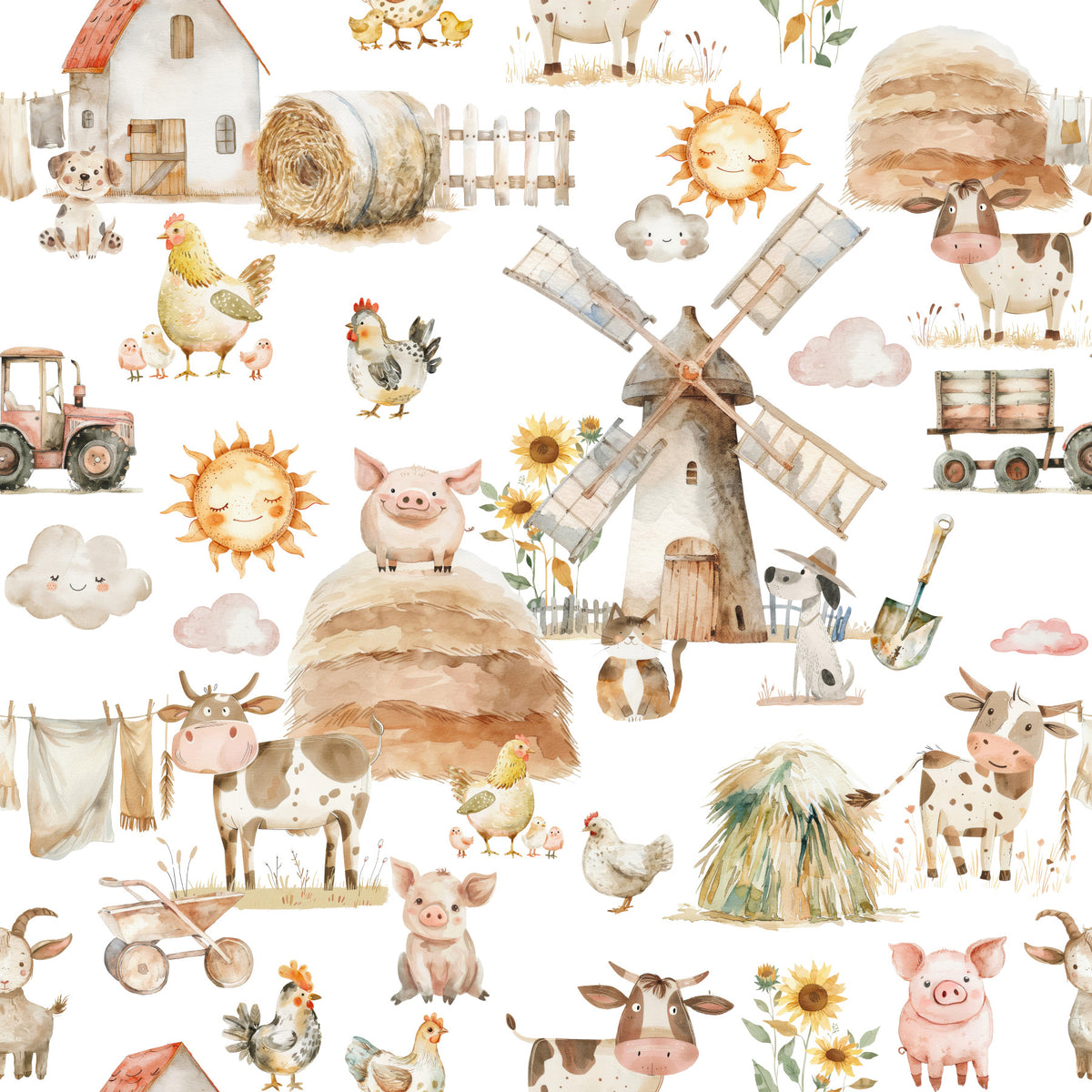 Watercolor Farm Fun Wallpaper⁠ in your room