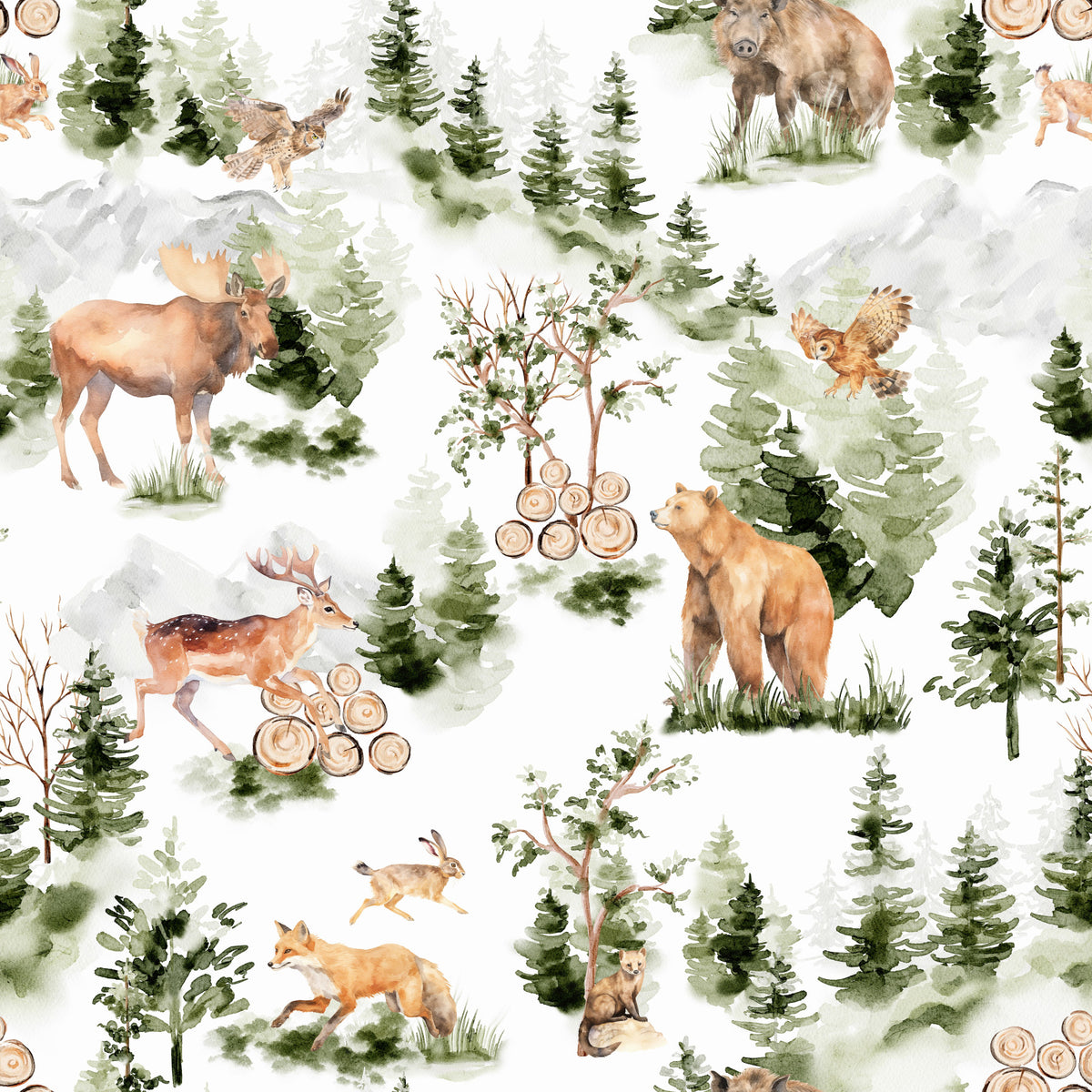Woodland Nursery Pattern Wallpaper in your room
